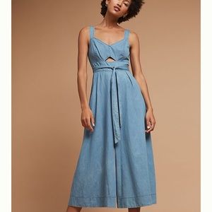 Chambray cutout wide leg jumpsuit